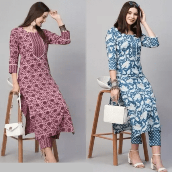 Women's Floral Cotton Kurti Set