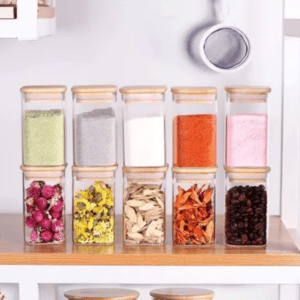 320 ML Airtight Clear Glass Storage Canister with Wood Lid | Multipurpose Food Storage Jar for Kitchen | Set of 1