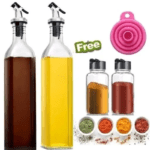 100ml Glass Spice Jars Pack of 2 & 500ml Glass Oil Dispenser Combo Pack of 2 with Foldable Funnel for Bottle Filling