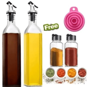 100ml Glass Spice Jars Pack of 2 & 500ml Glass Oil Dispenser Combo Pack of 2 with Foldable Funnel for Bottle Filling